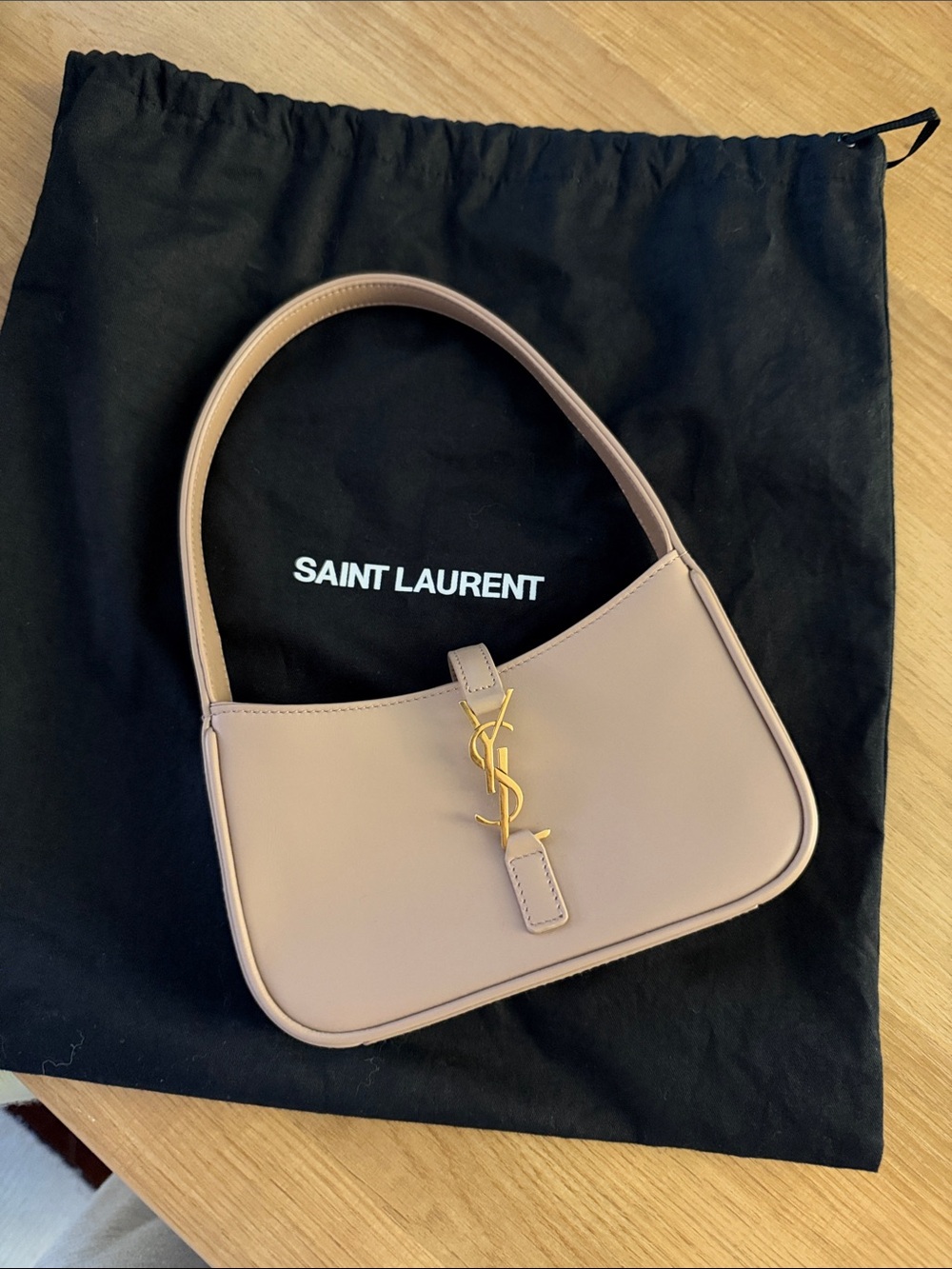 Saint Laurent Taupe Shoulder Bag with Gold YSL Hardware